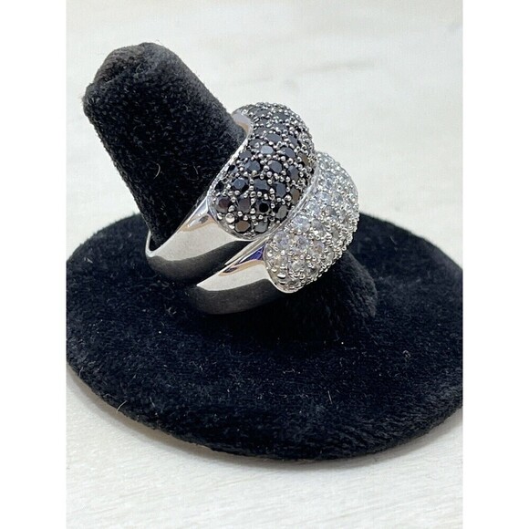925 STERLING SILVER PAVÉ SET CZ DOUBLE BAND RING, SIZE 6.25 - Regency Mob Wife - Picture 3 of 13